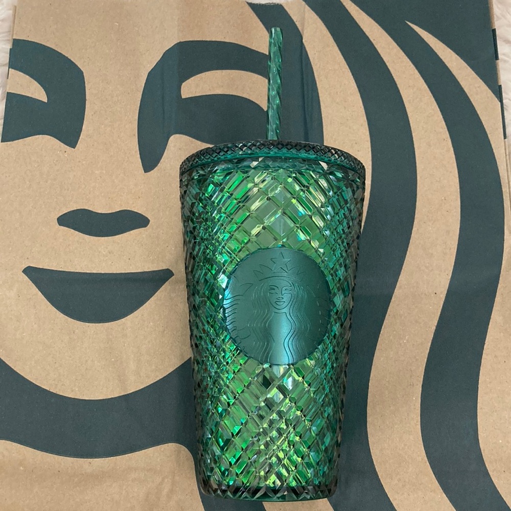 NWT Starbucks Green Jeweled Cold Cup Tumbler Grande 16 oz.
